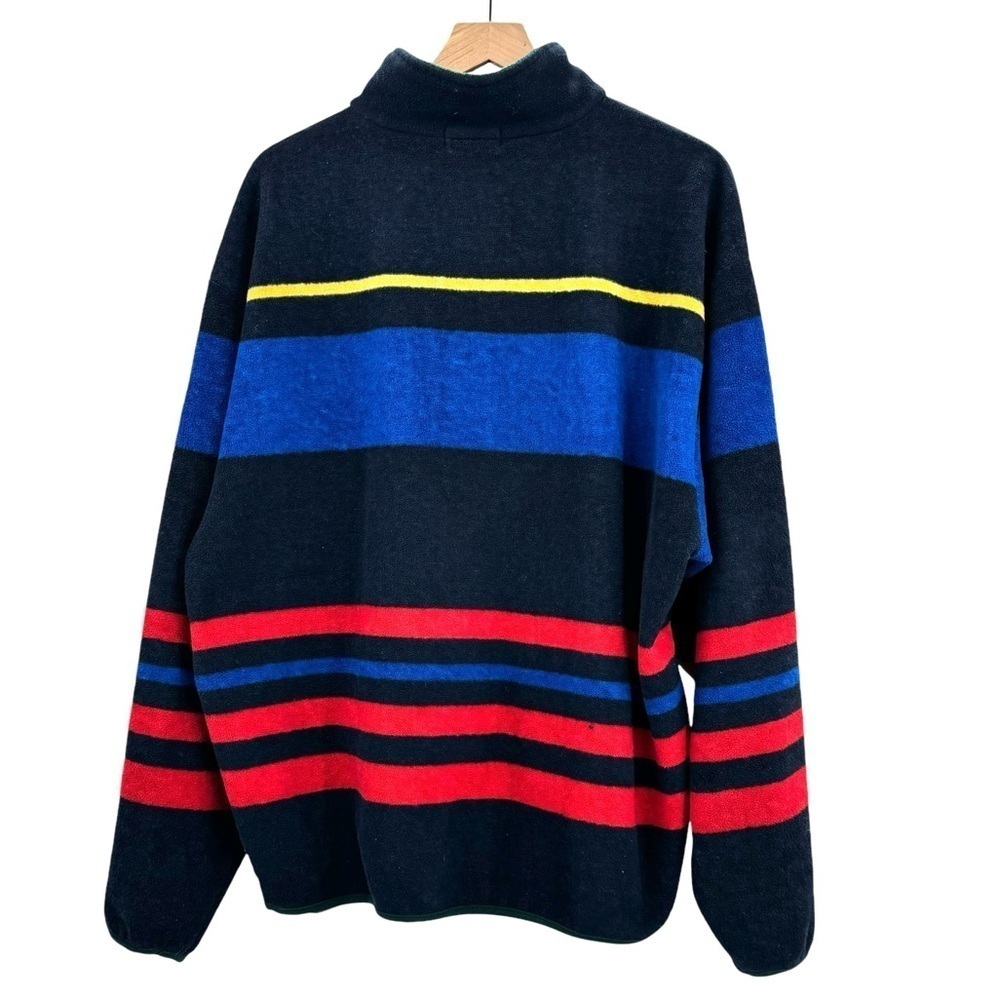 Vintage Nautica Fleece 1/4 Zip Stripe Pullover Pockets Navy Blue Red Made USA XL - Picture 2 of 6